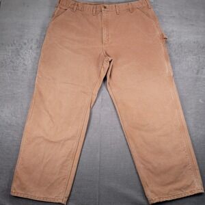 Carhartt B111 BRN Duck‎ Canvas Carpenters Flannel Lined Original Fit Pants 44x30